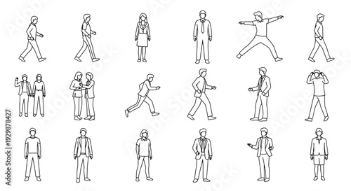 people in various business poses and actions in office