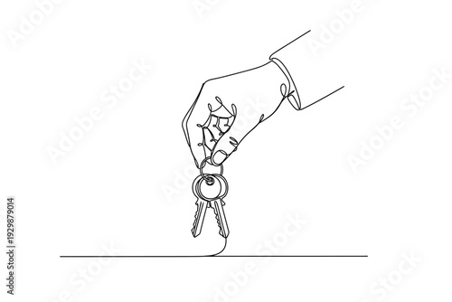 Continuous Line Drawing of a Hand Holding Keys for Real Estate or Vehicle Ownership