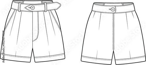 Two Different Styles of Shorts with Belt and Button Details clothing fashion