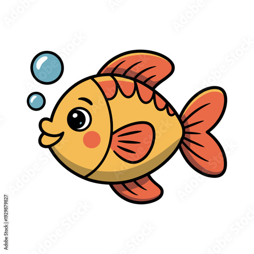 A cartoon goldfish swimming with bubbles in a playful and vibrant underwater scene.