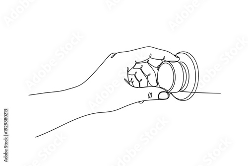 Continuous Line Drawing of Hand Turning a Dial Knob for Adjustment and Control