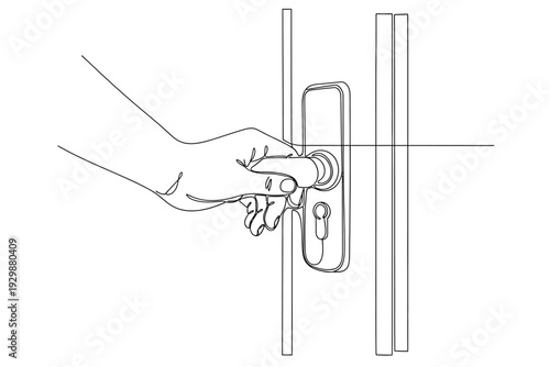 Hand Opening a Door Handle Continuous Line Art Minimalist Vector Illustration