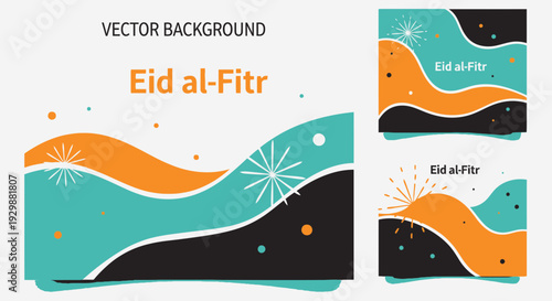 Abstract eid al fitr background designs with orange teal and black elements