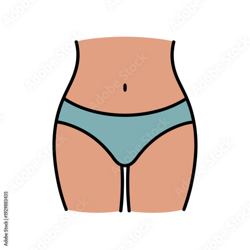 A cartoon illustration of a woman's lower torso wearing blue underwear