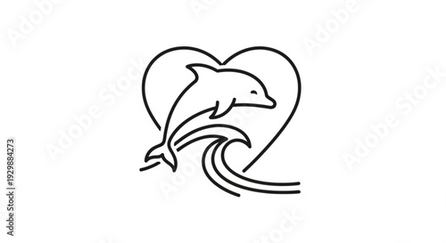 Dolphin jumping out of wave in heart shape symbolizing love for ocean and marine life