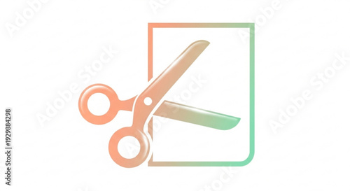 Scissors cutting through rectangle border symbolizing editing or clipping isolated on white background with orange and green gradient