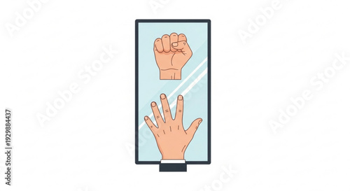 Smartphone screen displaying hand gestures clenched fist and open palm on light blue background with sleek black border