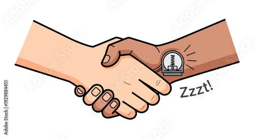 Handshake with electric shock business partnership and technology concept with two hands shaking and a light bulb on arm