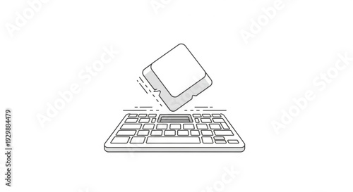 A single key pops off a computer keyboard in a minimalist line drawing style on white background