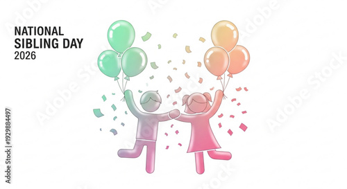 Sibling love on national sibling day 2026 with colorful balloons and confetti
