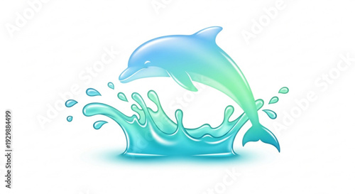 Dolphin jumping out of turquoise water with splashes playful marine mammal in ocean waves freedom and joy in sea creature illustration