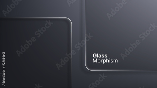 Dark abstract background with glass morphism effect. Modern blurred design element for ui interface, presentation, wallpaper, web.