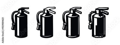 Isometric Fire Extinguisher Safety Icons Set