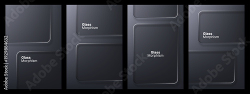 Set of liquid glass morphism rectangle banner, abstract blurred panel template for ui, ux poster design. Abstract transparent art for website, mobile app.