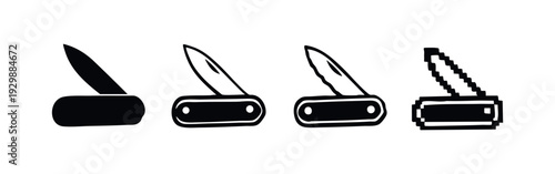 Open Pocket Knife and Utility Blade Icons Set in Flat Design