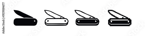 Closed Pocket Knife and Folding Tool Icons Set in Flat Design