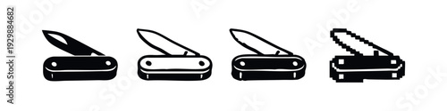Isometric Closed Pocket Knife and Folding Tool Icons Set in Various Styles