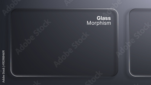 Dark glass morphism card for modern UI design. Empty transparent vector panel concept for user interface presentation. Digital background