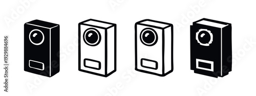 Isometric Security Doorbell and CCTV Camera Icons Set in Various Styles