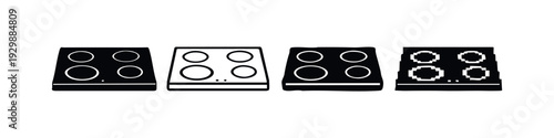 Kitchen Stove Top Icons Set. Vector Illustration of Cooktop Symbol in Different Styles.