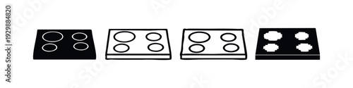 Induction Cooker Icons Set. Vector Illustration of Modern Stove Top Symbol in Different Styles.