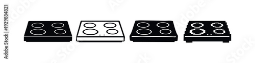 Modern Cooktop Icons Set. Vector Illustration of Kitchen Stove Symbol in Various Styles.