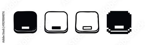 Flat Wallet or Pouch Icon Set with Pixel and Hand-Drawn Variations