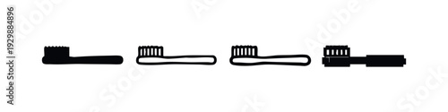 Toothbrush Head Vector Icon Collection in Black and White, Flat Design