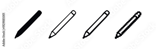 Pencil and Stylus Pen Outline and Pixel Icons. Digital Drawing and Writing Tools for Creative and Educational Use.