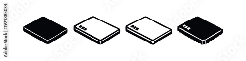 Isometric Card and Tablet Icons. Solid, Outline, and Pixelated Styles for Digital Devices and Identification.