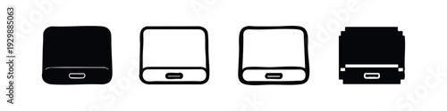 Portable Power Bank Charger Icon Set: Mobile Device Charging