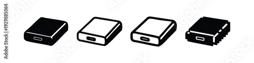 Isometric Portable Power Bank Icon Set: Charging Devices