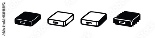 3D Style Portable Charger Icon Set: Electronic Device Charging
