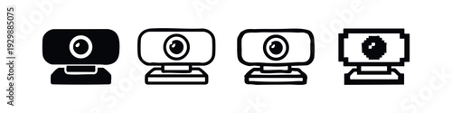 Quadro su tela Web Camera Icon Set: Solid, Outline, and Pixel Art Styles for Video Conferencing