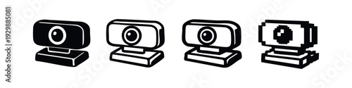Isometric Webcam Icon Set: 3D Style Symbols for Online Communication, Technology, and Digital Devices