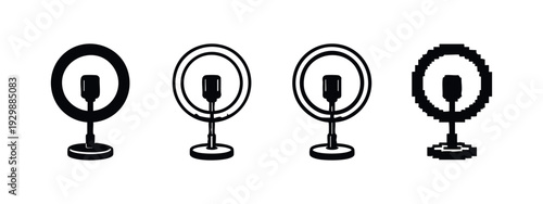 Ring Light with Microphone Icon Set: Vlogging and Streaming Equipment