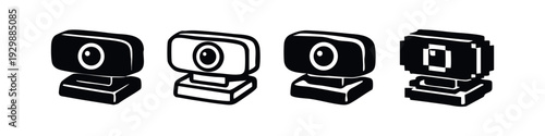 Isometric Web Camera Icon Collection: 3D Style Graphics for Video Conferencing, Streaming, and Surveillance