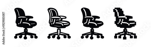 Isometric Office Chair Icons: 3D Style Ergonomic Seating Symbols for Modern Workspaces and Professional Use