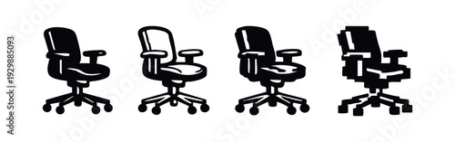 Isometric Ergonomic Office Chair Icons: 3D Style Furniture Graphics for Professional Settings and Design