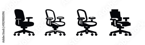 Modern Desk Chair Icon Collection: 2D Symbols for Ergonomic Office and Home Workspace Productivity