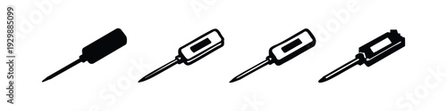Flat Design Screwdriver Tool Icon Set in Black and White Silhouette