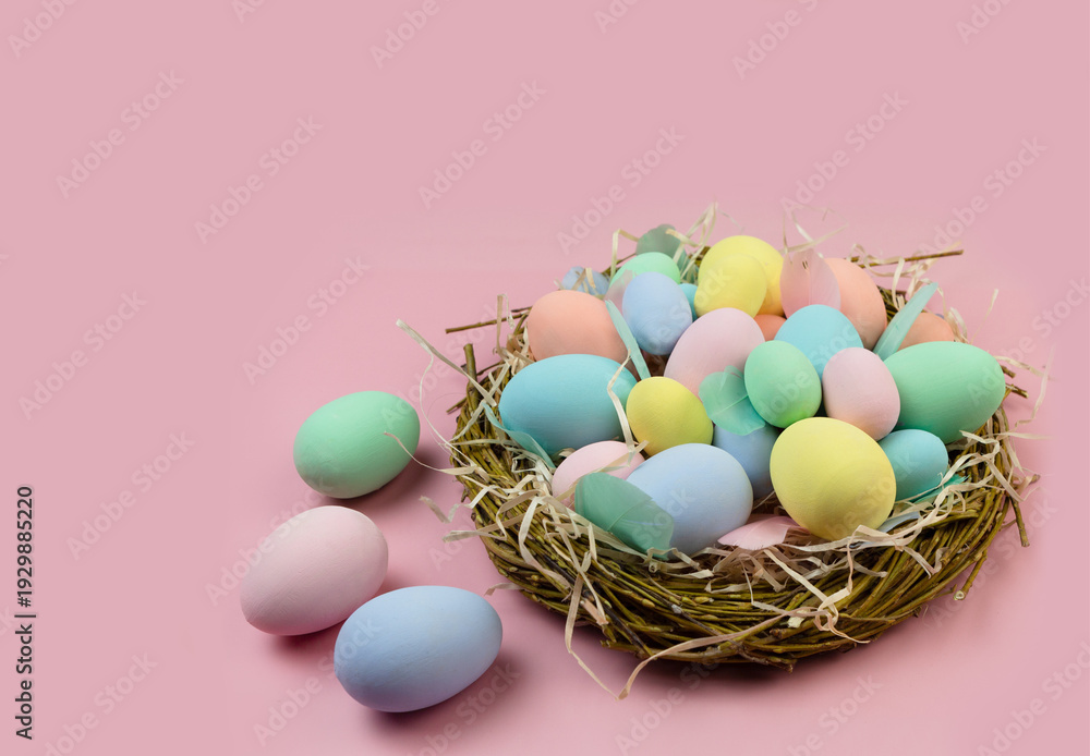 Fototapeta premium easter eggs in a nest passover