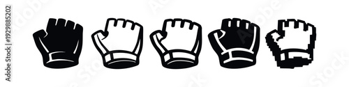 Collection of fingerless glove icons. Sports and fashion accessories represented in different styles.