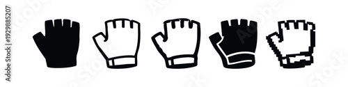 Fingerless glove icon set. Various styles including solid, outline, and pixel art designs.