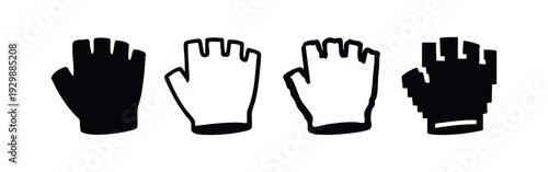 Fingerless gloves icon set. Essential gear for various activities in multiple graphic styles.