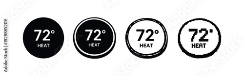Thermostat display icon set with 72 degrees heat setting. Temperature control symbols.