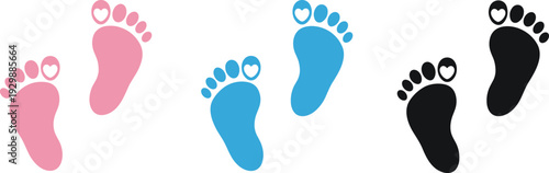 Pink blue and black baby footprints with heart detail