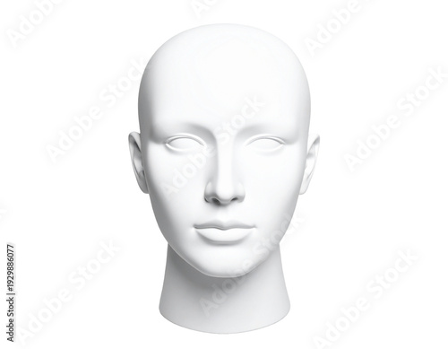 White mannequin head bust with smooth plaster texture for display and styling props