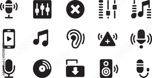 Audio Control and Music Silhouette Icon Set