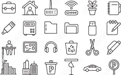Everyday Objects and Office Line Icon Set